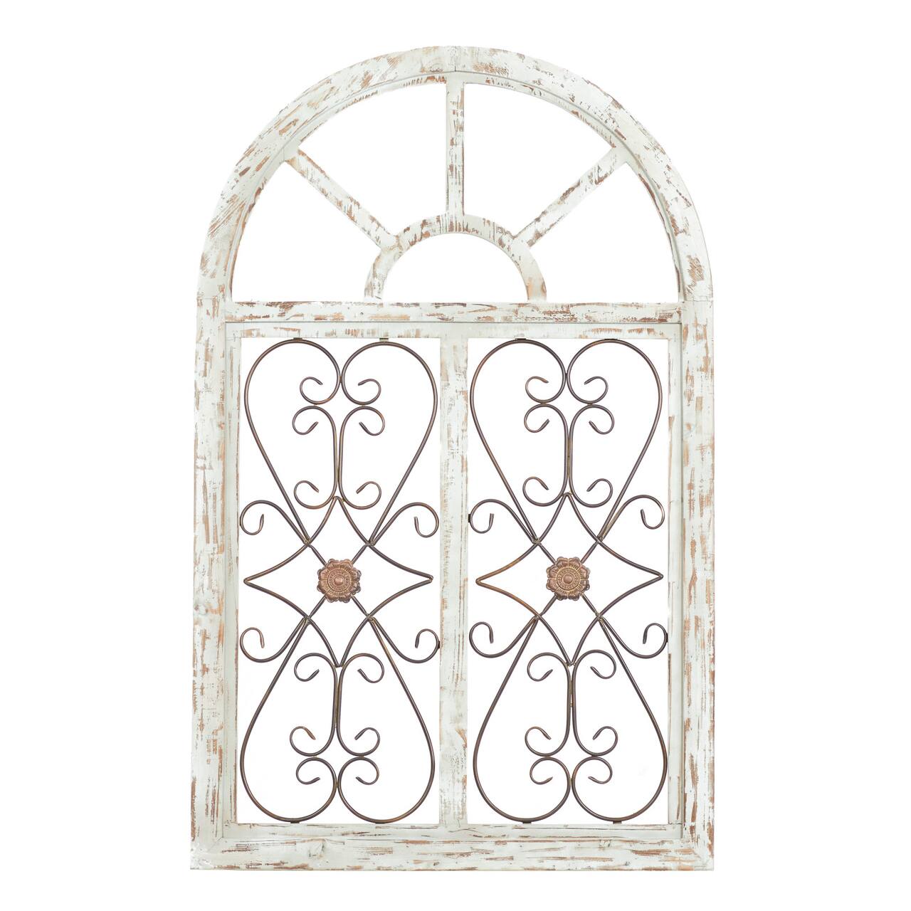 46" White & Brown Rustic Metal & Wood Arched Gate Wall Décor